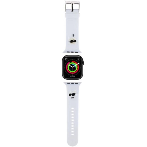 Apple Watch 4-6, SE, SE (2022) (38 / 40 mm) / Watch 7-9 (41 mm), silikónový remienok, nastaviteľný, vzor dievčaťa a mačky so slnečnými okuliarmi, Karl Lagerfeld 3D Choupette Head, biela
