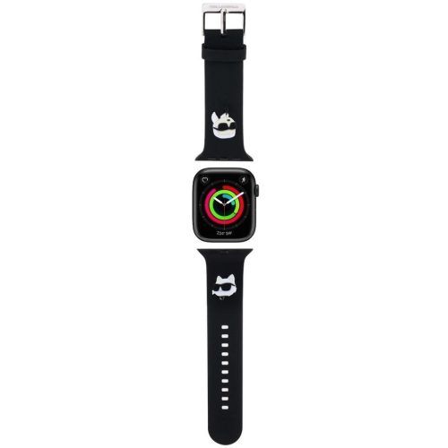 Apple Watch 4-6, SE, SE (2022) (42 / 44 mm) / Watch 7-9 (45 mm) / Watch Ultra 1-2 (49 mm), silikónový remienok, nastaviteľný, vzor slnečných okuliarov a mačičky, Karl Lagerfeld 3D Choupette Head, čierna