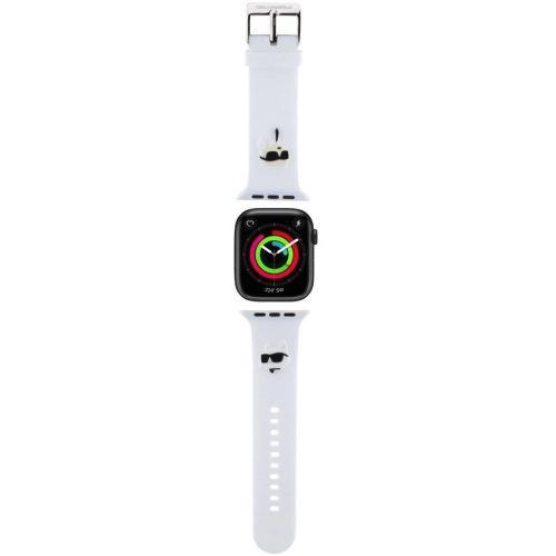 Apple Watch 4-6, SE, SE (2022) (42 / 44 mm) / Watch 7-9 (45 mm) / Watch Ultra 1-2 (49 mm), silikónový remienok, nastaviteľný, vzor slnečných okuliarov a mačičky, Karl Lagerfeld 3D Choupette Head, biela