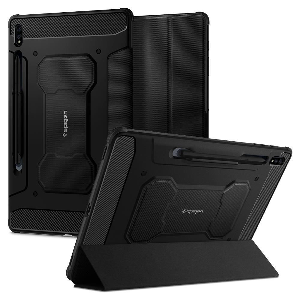 Samsung Galaxy Tab S7 11.0 / Tab S8 11.0, púzdro na zakladač, stredne odolné proti nárazu, Spigen Rugged Armor, čierna farba