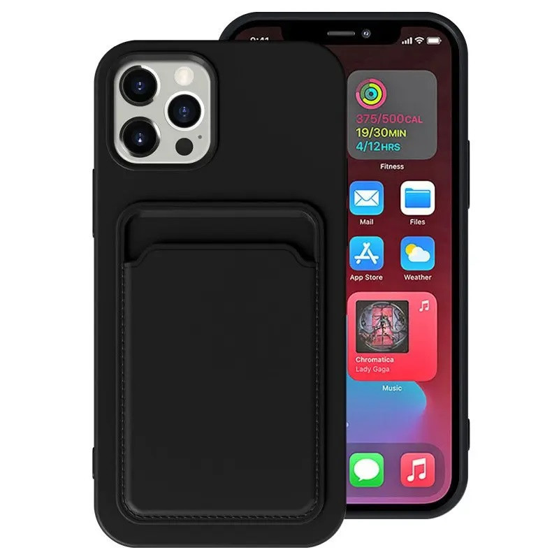 Apple iPhone 13 Pro Max, Silikónové puzdro s držiakom kariet, Wooze Card Slot, čierne