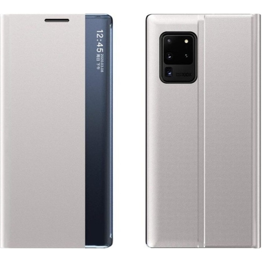 Huawei P Smart (2020), puzdro s bočným otváraním, stojan s indikátorom hovoru, tenký prúžok, Wooze Look Inside, strieborná