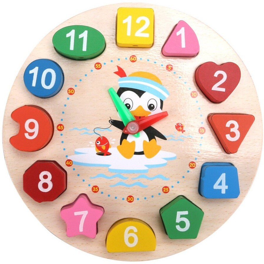 Drevené zábavné a zručné puzzle hodiny pre deti, 12 dielikov, Wooze Puzzle Clock, farebné