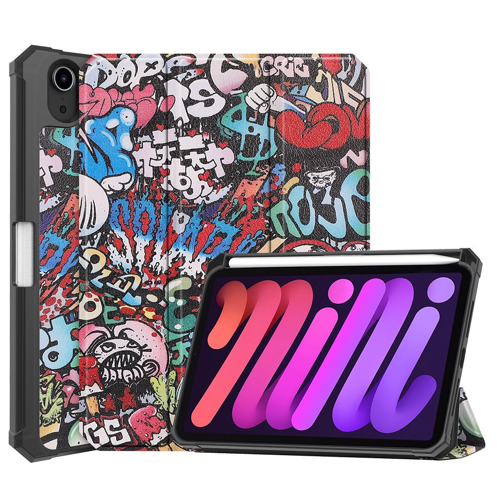 Apple iPad Mini (2021) (8.3) s držiakom Apple Pencil, vzor graffiti, Smart Case, Wooze New Style Trifold Case, farebné