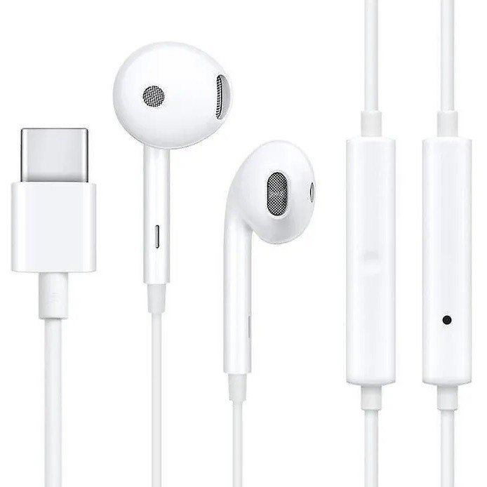 Káblové stereo slúchadlá, USB Type-C, mikrofón, funkčné tlačidlo, Oppo MH147, biele, z výroby