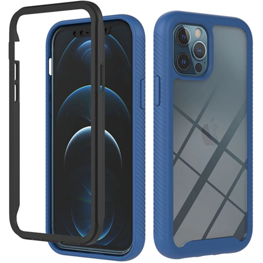 Motorola Edge 30 Pro / Edge Plus (2022), Silikónové zadné a plastové predné puzdro s predným a zadným sklom, stredne odolné proti nárazu, Wooze Power Case, čierna/modrá