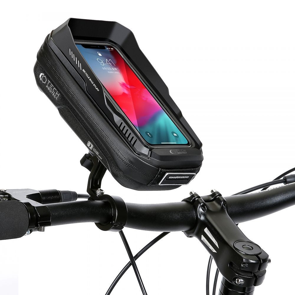 Univerzálny držiak na bicykel/koleso, taška, 6,5", montáž na riadidlá, vodotesný, otočný o 360°, slnečná clona, výstup na slúchadlá, TP XT3S Bike, čierny