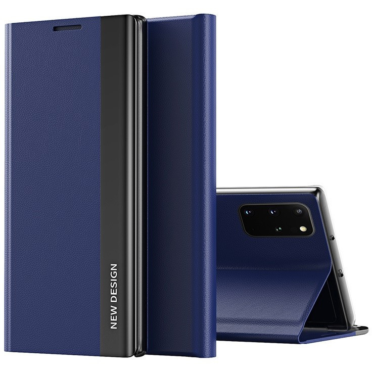 Xiaomi Redmi Note 9T 5G, bočné otváracie puzdro, stojan, Wooze Silver Line, tmavomodrá