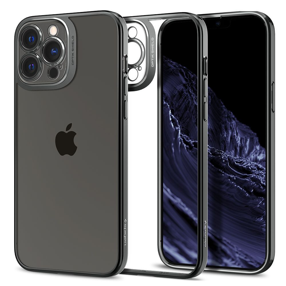 Apple iPhone 13 Pro, Silikónové puzdro s plastovým rámom, Spigen Optik Crystal, priehľadné/sivé