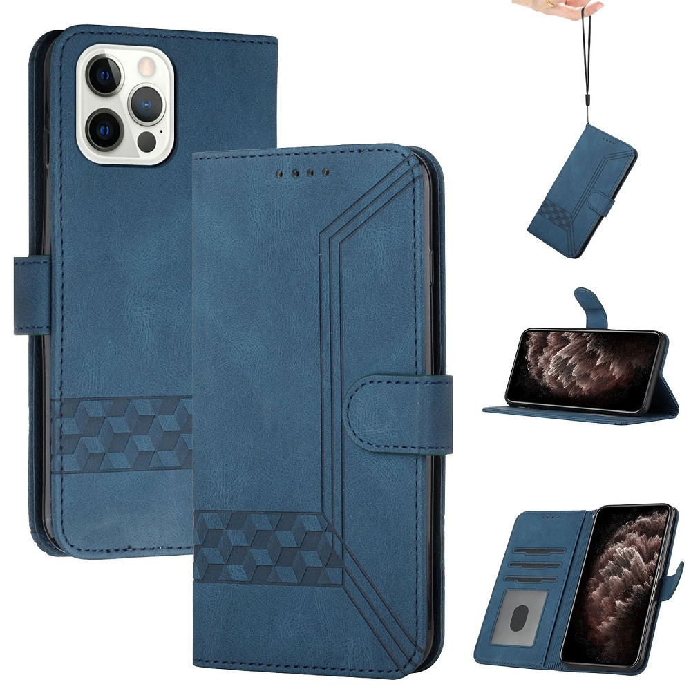 Apple iPhone 12 Mini, Puzdro s bočným otváraním, stojan s držiakom kariet a remienkom na zápästie, Wooze Illusion, modré