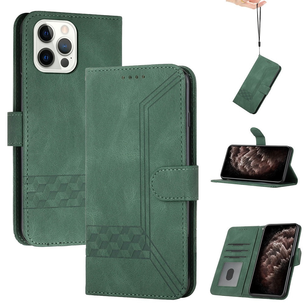 Apple iPhone 12 Pro Max, Puzdro s bočným otváraním, stojan s držiakom kariet a remienkom na zápästie, Wooze Illusion, zelená