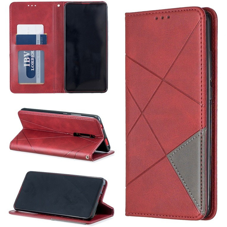 Samsung Galaxy M53 5G SM-M536B, Bočné otváracie puzdro, stojan, geometrický vzor, Wooze DesignBook, červená