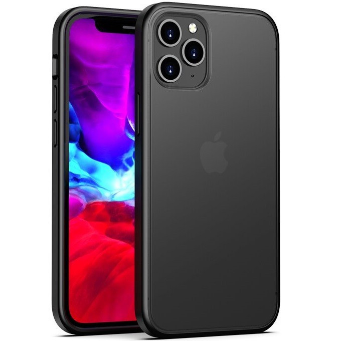 Apple iPhone 12 Pro Max, Silikónový rám + plastové zadné puzdro, stredne odolné proti nárazu, zosilnená päta, Magic Shadow, priesvitná/čierna