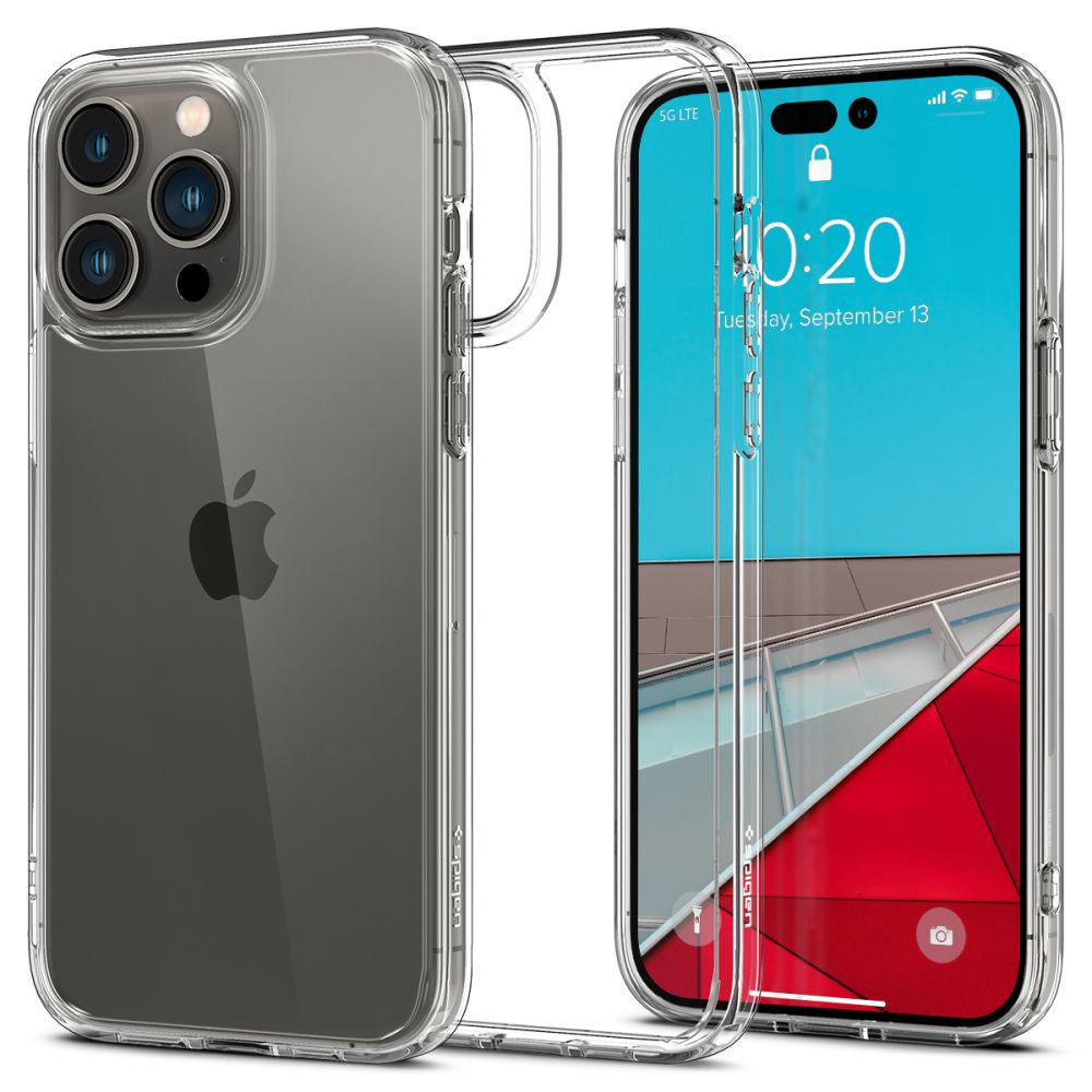 Apple iPhone 14 Pro, Plastový zadný kryt + silikónový rám, Spigen Ultra Hybrid, priehľadný