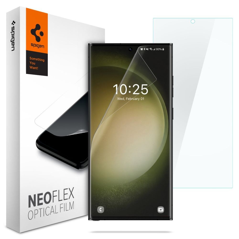 Samsung Galaxy S23 Ultra SM-S918, ochranná fólia na displej (aj na zakrivenú časť!), Spigen Neo Flex Optical Film, číra Premium, 2 ks / balenie