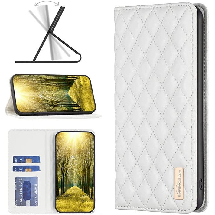 Samsung Galaxy A24 4G SM-A245F, puzdro s bočným otváraním, stojan s držiakom kariet, 3D diamantový vzor, Wooze Pillow, biele
