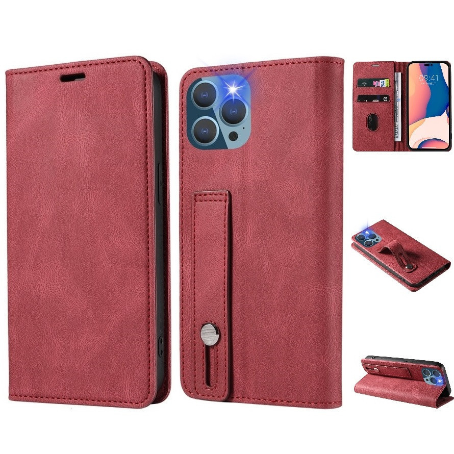 Samsung Galaxy M23 5G SM-M236B, puzdro s bočným otváraním, stojan, držiak na karty, remienok na zápästie, Wooze Business Plus, červená