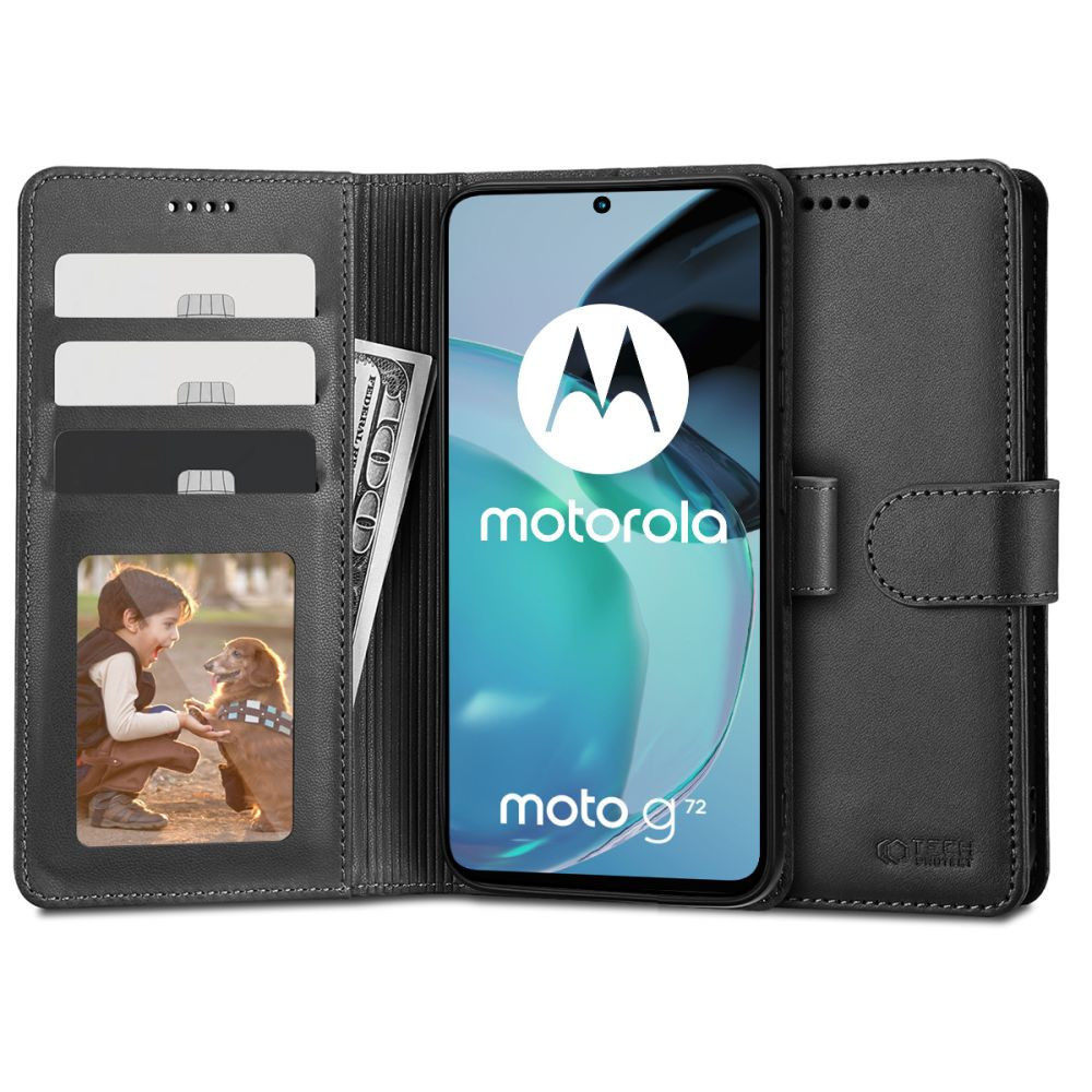 Motorola Moto G72, puzdro s bočným otváraním, stojan s magnetickým zapínaním, TP Wallet, čierne