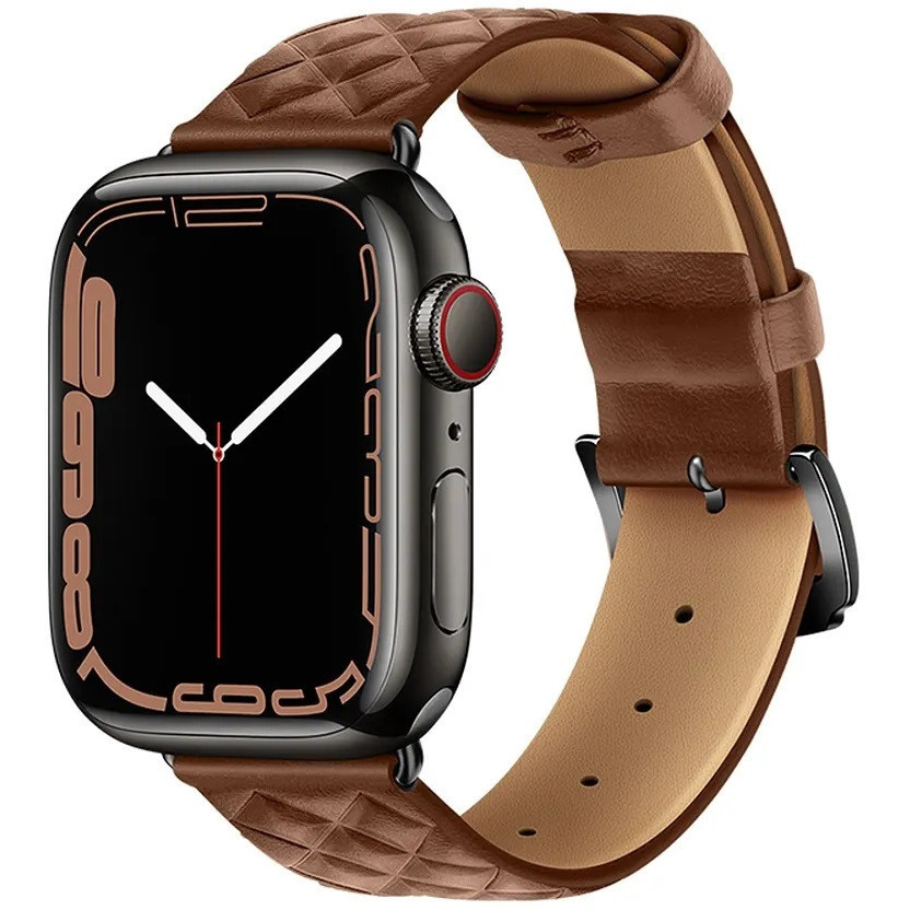Apple Watch 1-6, SE (42 / 44 mm) / Watch 7-8 (45 mm) / Watch Ultra (49 mm), kožený remienok, diamantový vzor, Hoco WA18, hnedá