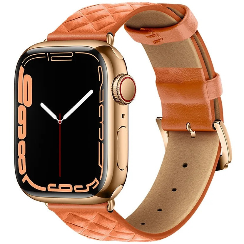 Apple Watch 1-6, SE (42 / 44 mm) / Watch 7-8 (45 mm) / Watch Ultra (49 mm), kožený remienok, diamantový vzor, Hoco WA18, oranžová