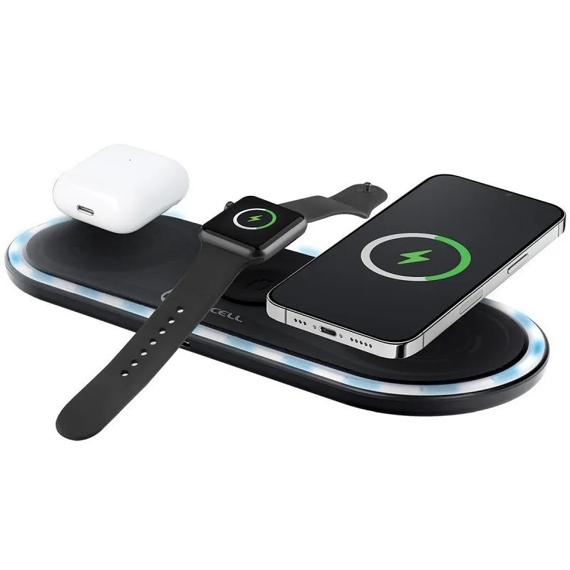 Univerzálna bezdrôtová nabíjacia podložka 3v1, Qi Wireless, 15 W, kompatibilná s Apple iPhone, Apple Airpods, Apple Watch, Forcell F-Energy, čierna