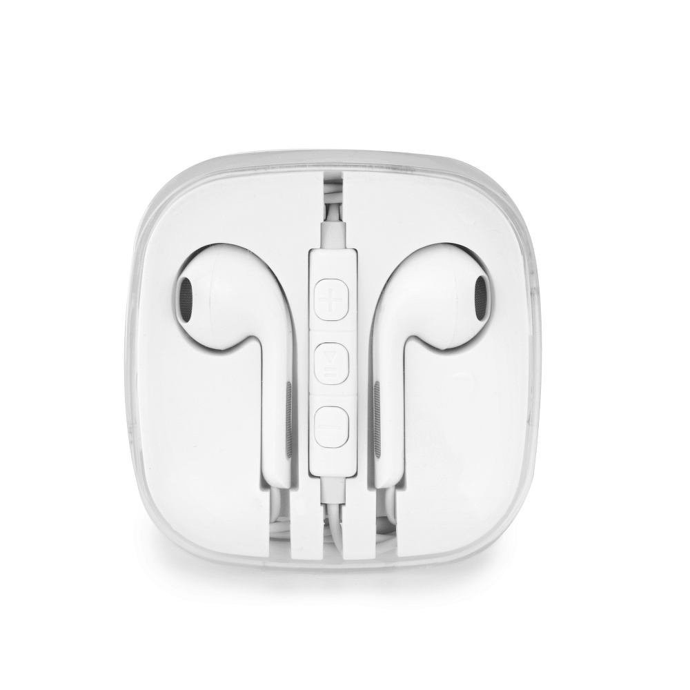 Káblové stereo slúchadlá, pre zariadenia Apple, 3,5 mm, s tlačidlom nahrávania, balené, biele