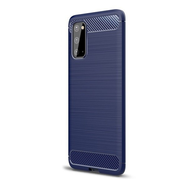Samsung Galaxy A10s SM-A107F, silikónové puzdro, stredne odolné proti nárazu, kartáčované, uhlíkový vzor, tmavomodré