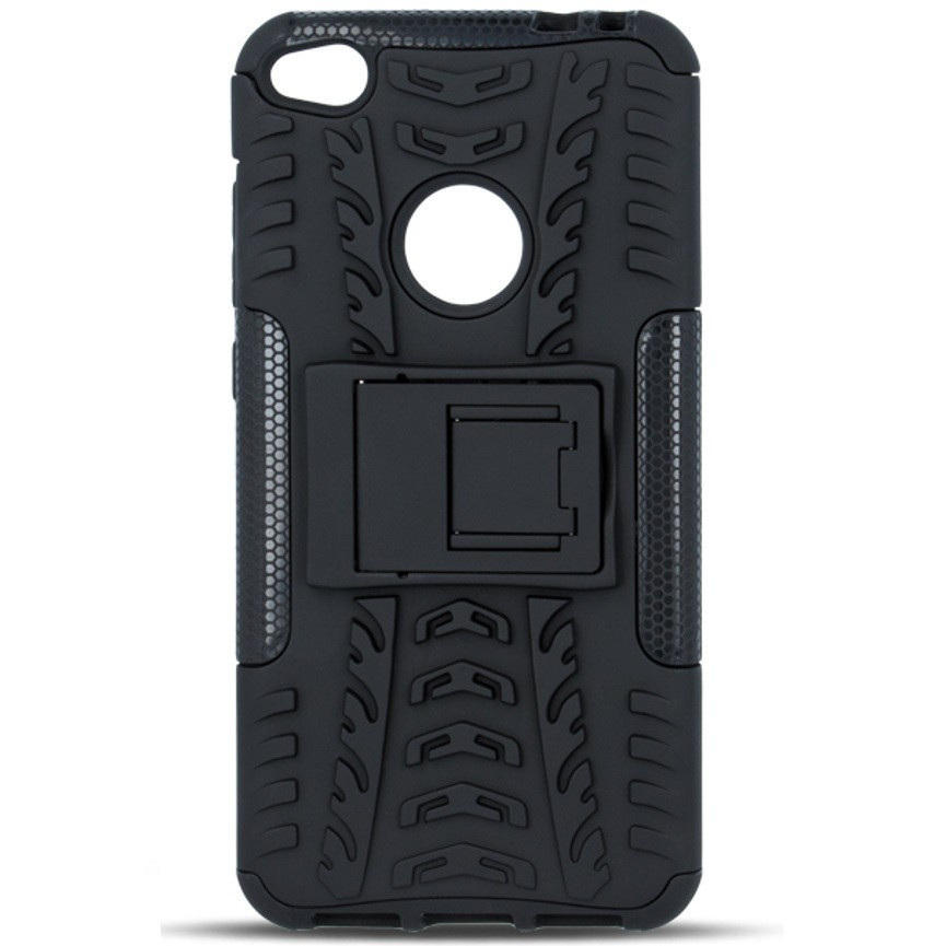 OnePlus 7, plastový zadný kryt, Defender, so stojanom a silikónovým vnútrom, gumový vzor, čierny