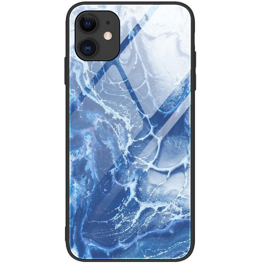 Apple iPhone XS Max, silikónová ochrana displeja, zadná strana z tvrdeného skla, mramorový vzor, Wooze FutureCover, modrá