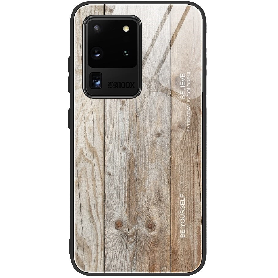 Apple iPhone XS Max, silikónová ochrana displeja, tvrdené sklo na zadnej strane, vzor dreva, Wooze Wood, svetlohnedá