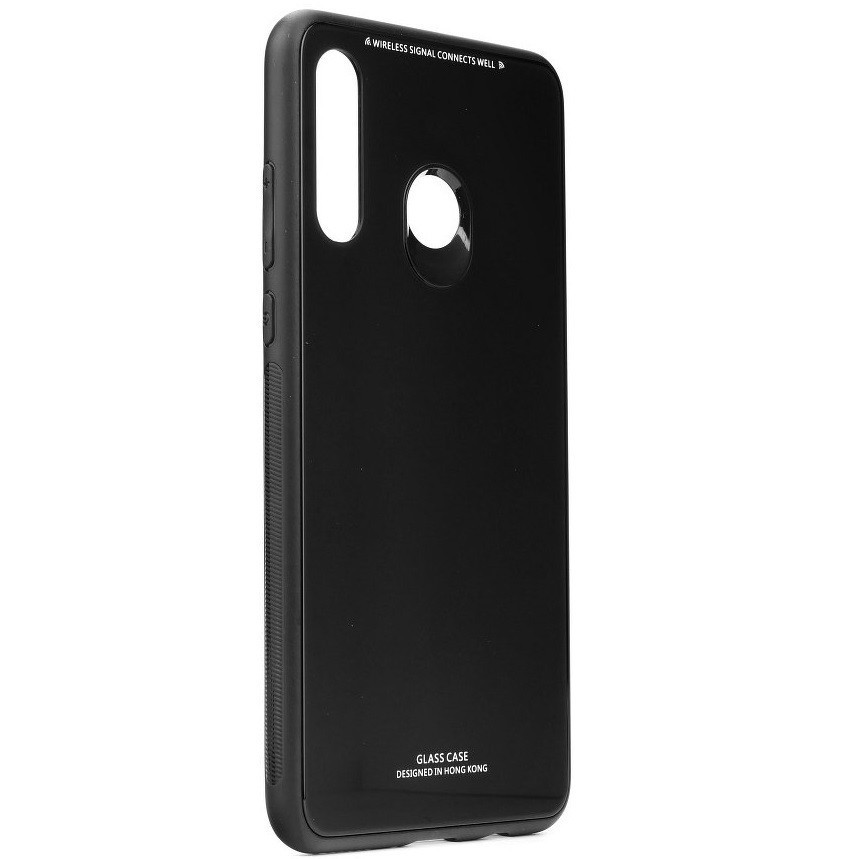 Huawei Y5p / Honor 9S, silikónový ochranný kryt, sklenená zadná strana, Glass Case, čierna farba