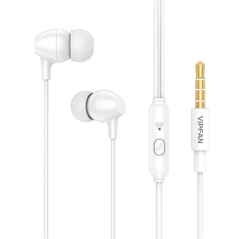 Káblové stereo slúchadlá, 3,5 mm, mikrofón, tlačidlo nahrávania, Vipfan M16, biele