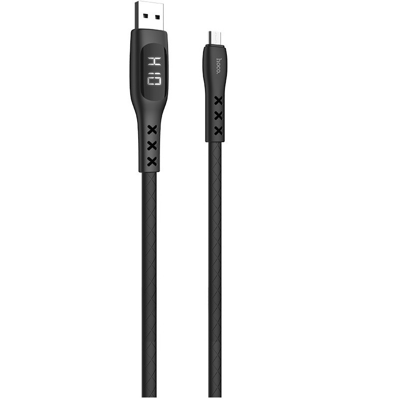 Nabíjací a dátový kábel USB, microUSB, 120 cm, 2400 mA, s LED displejom, vzor šnúrky, Hoco S6 Sentinel, čierny