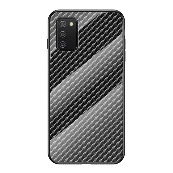Samsung Galaxy A02s / M02s SM-A025F / M025F, silikónová ochrana displeja, zadná strana zo skla, karbónový vzor, čierna