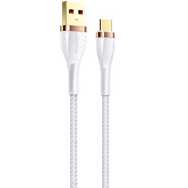 Nabíjací a dátový kábel USB, USB Type-C, 120 cm, 3000 mA, s ochranou proti zlomeniu, rýchle nabíjanie, pozlátená koncovka, vzor šnúrky, Usams U64, biely, US-SJ488