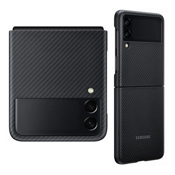 Samsung Galaxy Z Flip3 5G SM-F711B, Plastový zadný kryt, povrchová úprava Aramid - Kevlar, karbónový vzor, čierna farba, z výroby