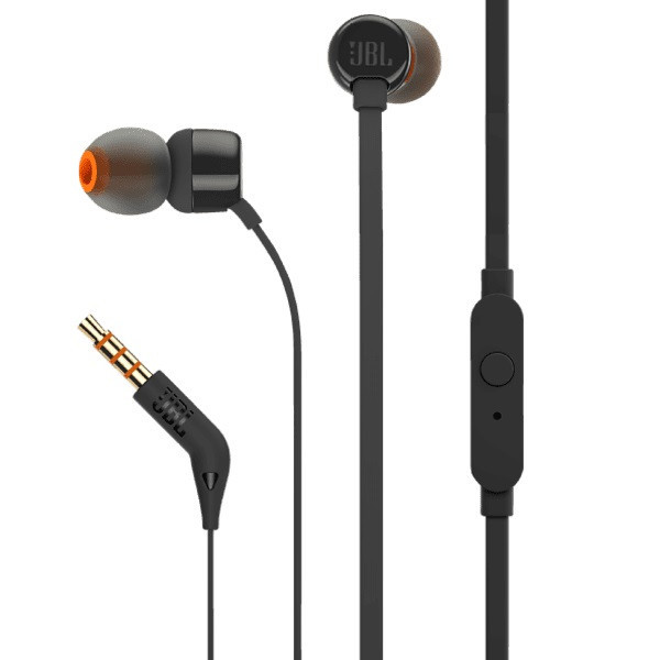 Káblové stereo slúchadlá, 3,5 mm, mikrofón, funkčné tlačidlo, JBL T110, čierne, z výroby