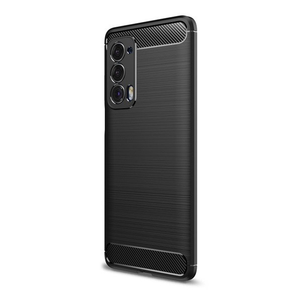 Motorola Edge (2021), silikónové puzdro, stredne odolné voči nárazom, vzor brúsený karbón, čierne