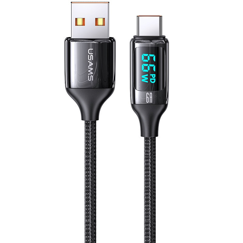 Nabíjací a dátový kábel USB, USB Type-C, 120 cm, 6000 mA, LED displej, rýchle nabíjanie, PD, vzor šnúrky, Usams U78, US-SJ544, čierny