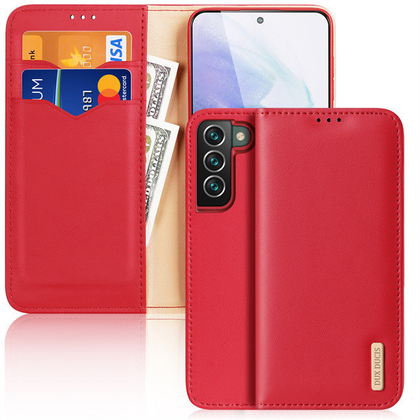 Samsung Galaxy S22 Plus 5G SM-S906, Bočné otváracie puzdro, puzdro z pravej kože, stojan, Dux Ducis Hivo, červená farba