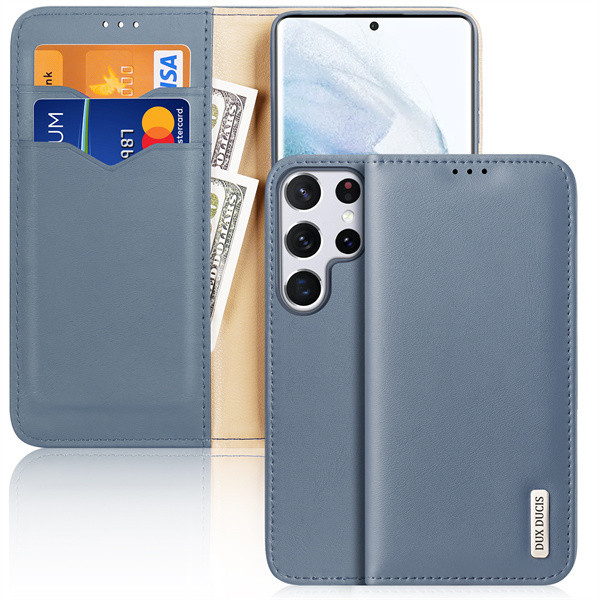 Samsung Galaxy S22 Ultra 5G SM-S908, Bočné otváracie puzdro, puzdro z pravej kože, stojan, Dux Ducis Hivo, modrá