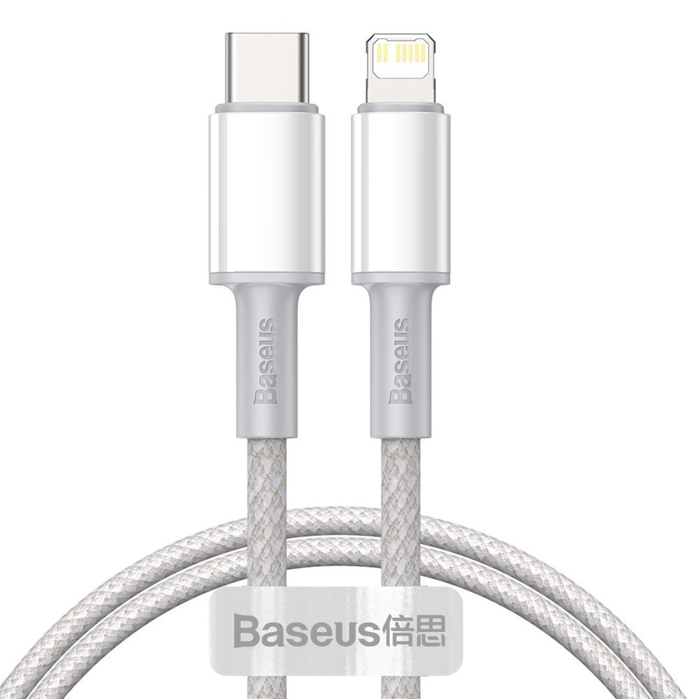 Nabíjací a dátový kábel USB Type-C, Lightning, 200 cm, 20 W, s ochranou proti rozbitiu, rýchle nabíjanie, Baseus, CATLGD-A02, biely