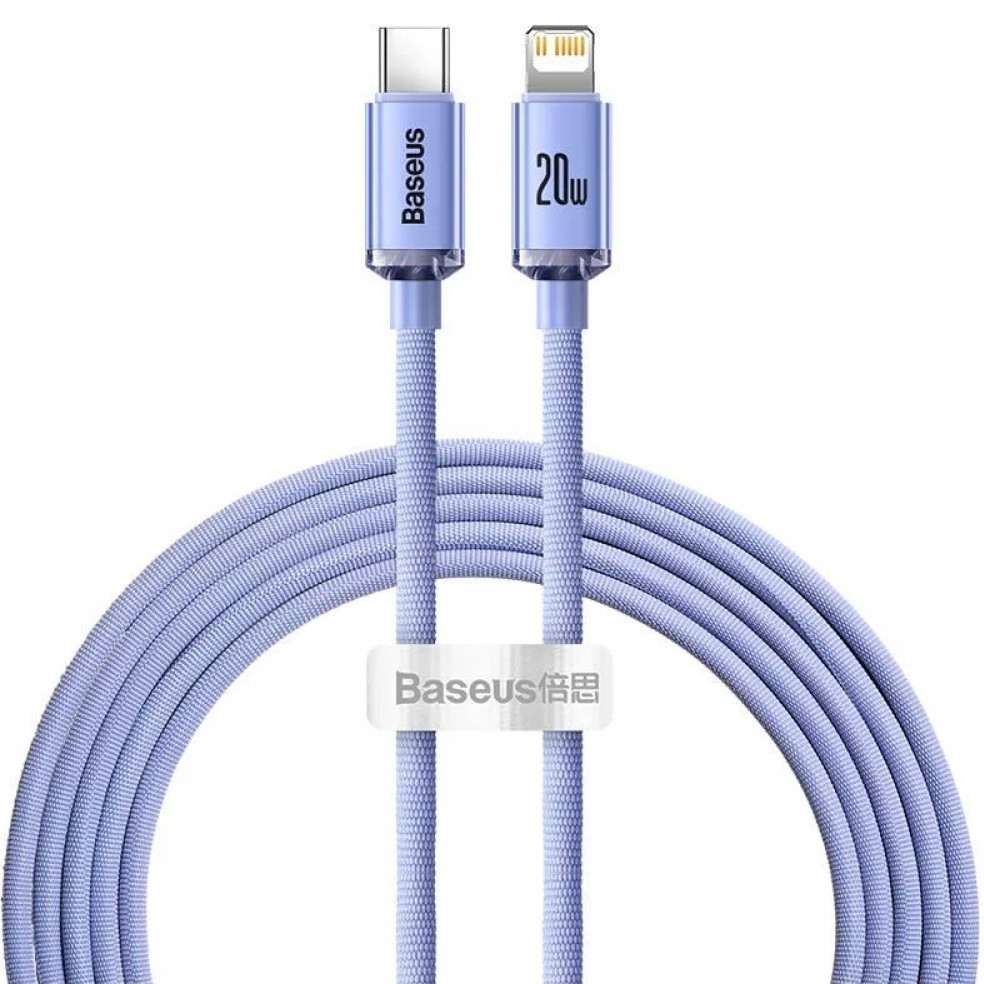 Nabíjací a dátový kábel USB Type-C, Lightning, 200 cm, 20 W, rýchle nabíjanie, PD, vzor šnúrky, Baseus Crystal Shine, CAJY000305, fialová