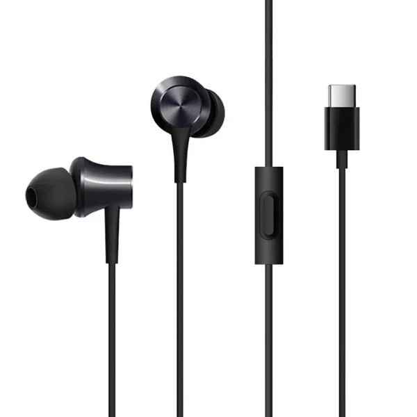 Drôtové stereo slúchadlá do uší, USB Type-C, mikrofón, funkčné tlačidlo, Xiaomi, čierne, z výroby