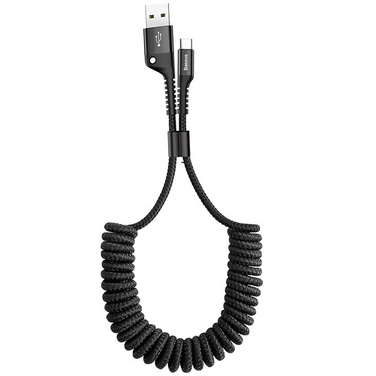 Nabíjací a dátový kábel USB, USB Type-C, 100 cm, 2000 mA, špirálový kábel, Baseus Fish Eye Spring, CATSR-01, čierny