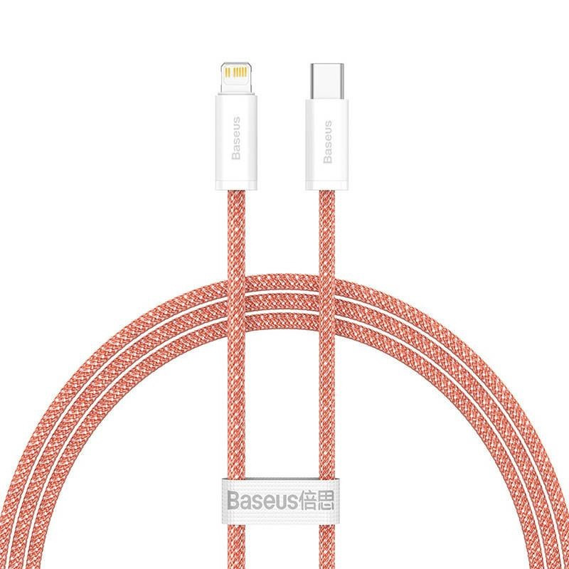 Nabíjací a dátový kábel USB Type-C, Lightning, 100 cm, 20 W, rýchle nabíjanie, PD, vzor šnúrky, Baseus Dynamic, CALD000007, oranžová