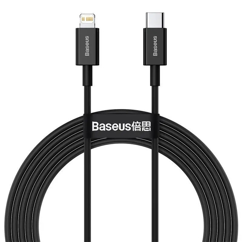 Nabíjací a dátový kábel USB Type-C, Lightning, 200 cm, 20 W, s ochranou proti rozbitiu, rýchle nabíjanie, PD, Baseus Superior, CATLYS-C01, čierna