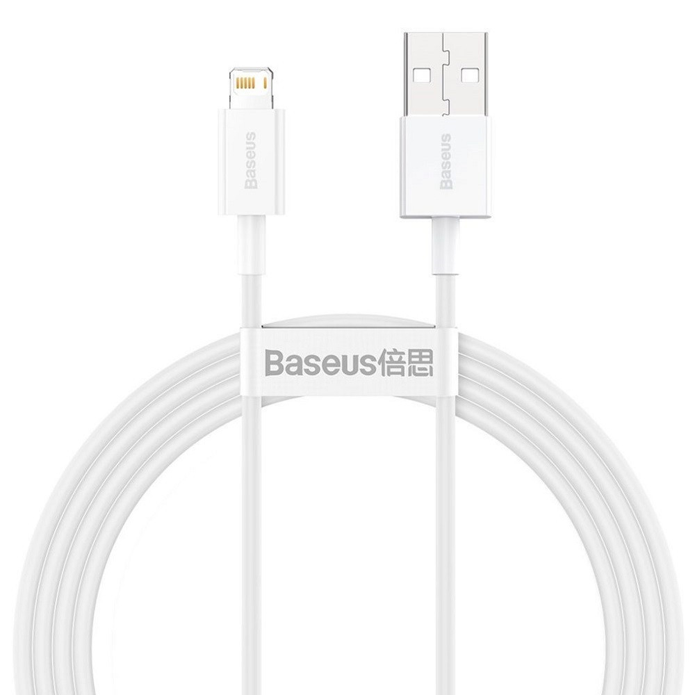 Nabíjací a dátový kábel USB, Lightning, 150 cm, 2400 mA, s ochranou proti zlomeniu, rýchle nabíjanie, PD, Baseus Superior, CALYS-B02, biely