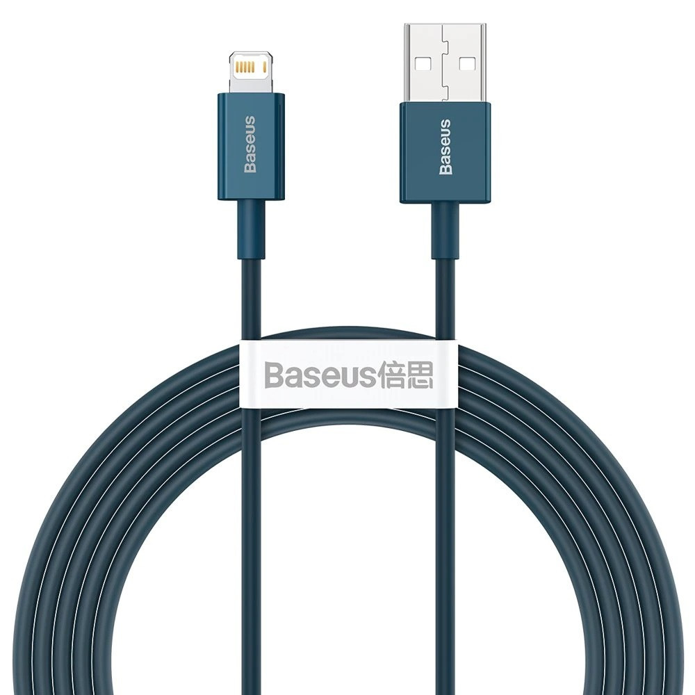 Nabíjací a dátový kábel USB, Lightning, 200 cm, 2400 mA, s ochranou proti zlomeniu, rýchle nabíjanie, PD, Baseus Superior, CALYS-C03, modrý