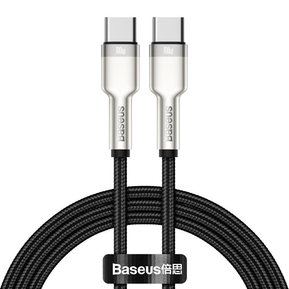 Nabíjací a dátový kábel USB Type-C, USB Type-C, 100 cm, 5000 mA, 100 W, rýchle nabíjanie, PD, vzor šnúrky, Baseus Cafule Metal, CATJK-C01, čierny